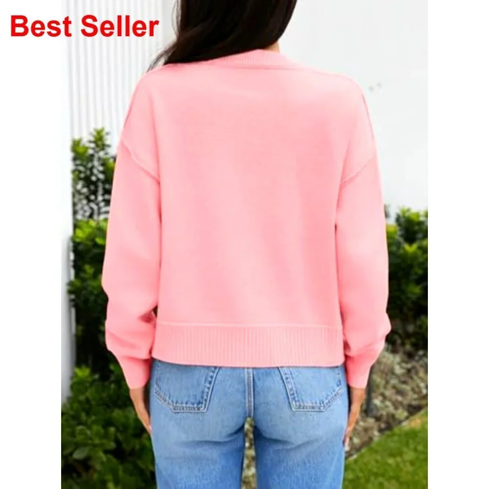 Cropped Button Up Cardigan Long Sleeve Knit Sweater Jacket Women's